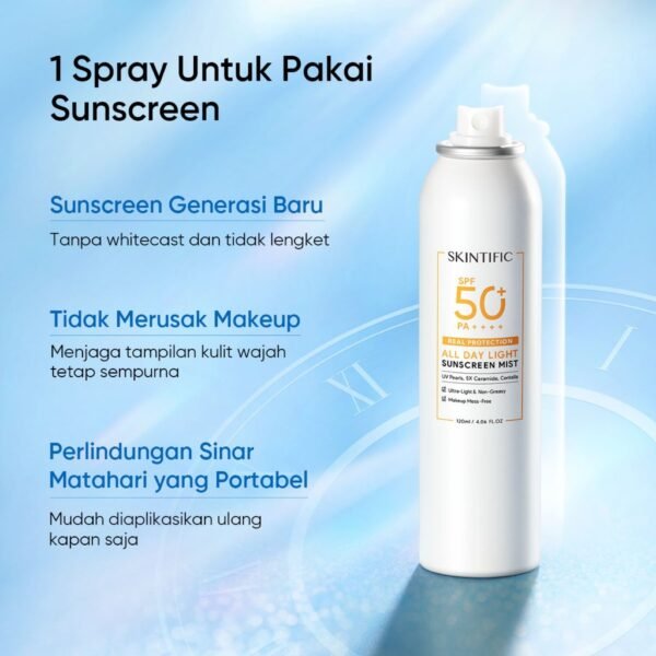 SKINTIFIC All Day Light Sunscreen Mist SPF 50 PA++++ - Image 2